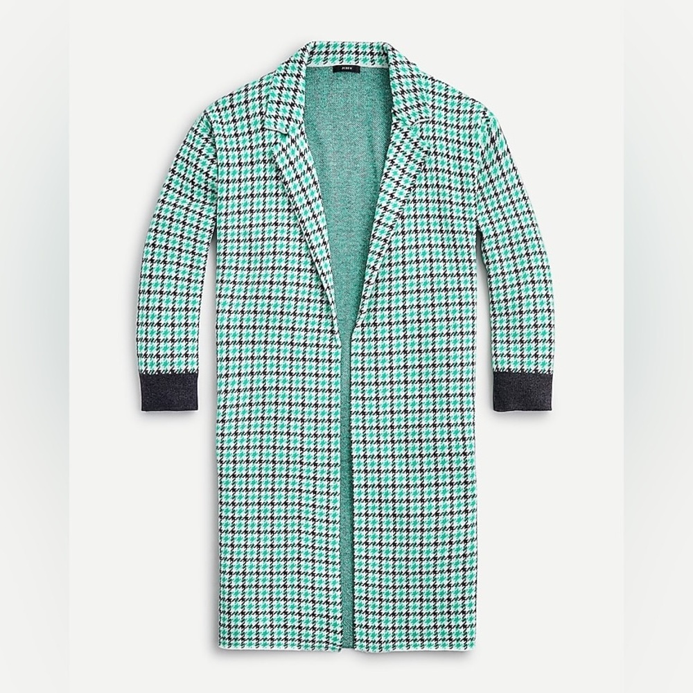 J. Crew Ella open front blazer herringbone green black duster sweater cardigan